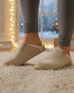 Damenhausschuhe, Sandalen, 8138 Creme, fleecegefütterte Winterhausschuhe