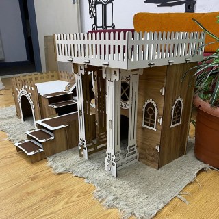 3-stöckiges Triplex Kaninchenhaus aus Holz – Große Kaninchenvilla mit Brücke, Rampen & Terrassen – Für bis zu 4 Kaninchen – Indoor Hasenhaus mit Kissen