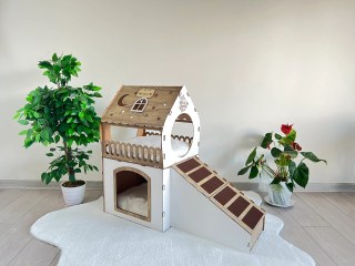 Großes Kaninchenhaus aus Holz 2-stöckig – Hasenstall Indoor aus Birkensperrholz mit Rampe oder Treppe – Personalisiert mit Namen – Für 1–2 Kaninchen – Häschenhaus Large/Medium