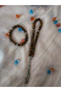 Tesbih Gebetskette Armband Set - Tigerauge Naturstein - Gebet Meditation