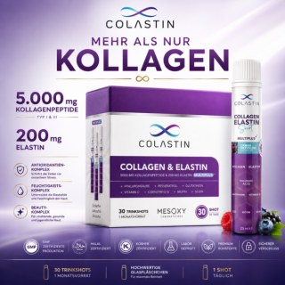 COLASTIN MULTİPLUS Kollagen & Elastin Trinkampullen – 30 Tagesportionen, Premium Flüssigformel mit Kollagenpeptiden für Haut, Haare & Nägel