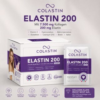 COLASTIN Elastin 200 Kollagen Pulver – 7.500 mg Kollagen Typ I–III & 200 mg Elastin pro Portion | Mit Hyaluronsäure, Vitamin C, Glutathion & Biotin | 30 Portionsbeutel