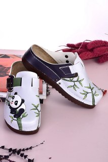 Damen Herren DOGİYE 3017 Anatomische Pantoletten mit Panda am Baum – Damen