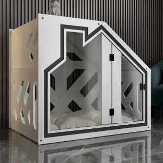Moderne Hundehütte Katzenhaus aus Holz Indoor Hundehaus Katzenhöhle mit Kissen