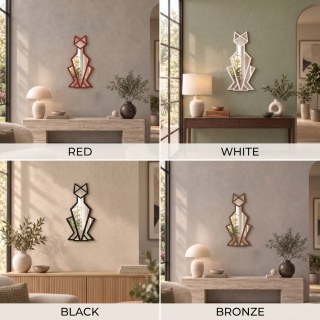 Geometrik Kedi Duvar Aynası | Renkli Mozaik Vitray Dekor | Art Deco Siyah Kedi Silüetli Ayna | Kedi Severlere Özel Benzersiz Hediye - görsel 5