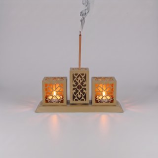 Lazer Kesim Metal Tealight Mumluk ve Tütsülük Seti | Geometrik Selçuklu Yıldızı Motifli Modern Ev Dekoru | Benzersiz Masa Süsü ve Hediye - görsel 3