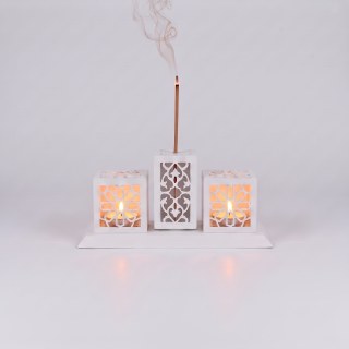 Lazer Kesim Metal Tealight Mumluk ve Tütsülük Seti | Geometrik Selçuklu Yıldızı Motifli Modern Ev Dekoru | Benzersiz Masa Süsü ve Hediye - görsel 7