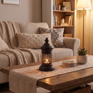 Beyaz Geometrik Metal Fener | Selçuklu Yıldızı Desenli Tealight Mumluk | Minimalist Fas Tarz