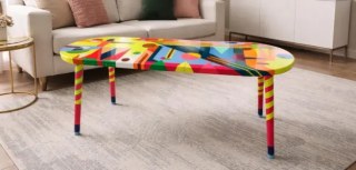 Geometrischer Moderner Farbiger Abstrakter Ovaler Epoxid Couchtisch