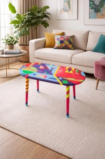 Moderner ovaler pink-blauer handgefertigter bunter Epoxid-Couchtisch
