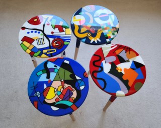Modernes Buntes Pop Art Epoxy 4er Beistelltisch-Set