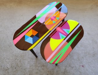 Buntes Retro-Oval-Epoxid-Beistelltisch-Set