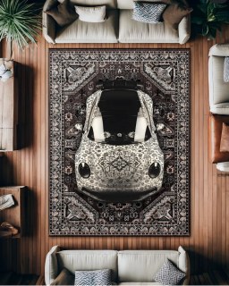 Premium Velours Teppich – White Retro 911 Desing Waschbar Rutschfest