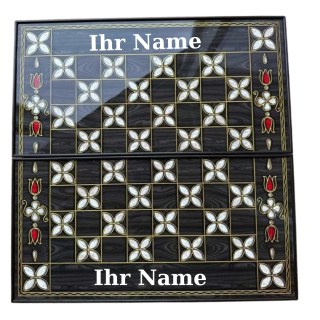 Personalisierte Luxus Tavla Backgammon Walnuss Perlmutt Schach 50x50cm