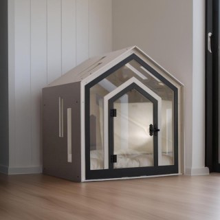 Küçük ve Büyük Köpekler İçin Yastıklı ve Su Geçirmez Tabanlı Ahşap Calmo Beyaz Köpek Kulübesi