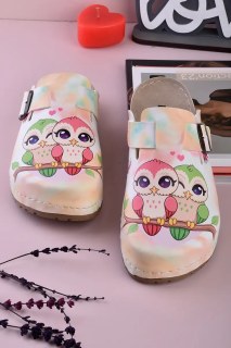 Damenpantoffeln, Sandalen, 8089 Bunte Eulen  Pantoffeln