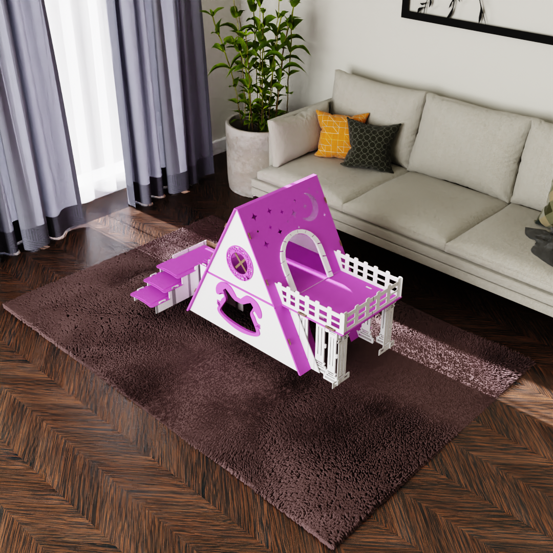 Bungalow Kaninchenhaus Katzenhaus mit Terrasse & Heuraufe – 2‑stöckiges Premium‑Hasenhaus aus 3 mm MDF, handgefertigt & zerlegbar – Indoor/geschützter Outdoor Stall für 1–2 Kaninchen – Bild 9