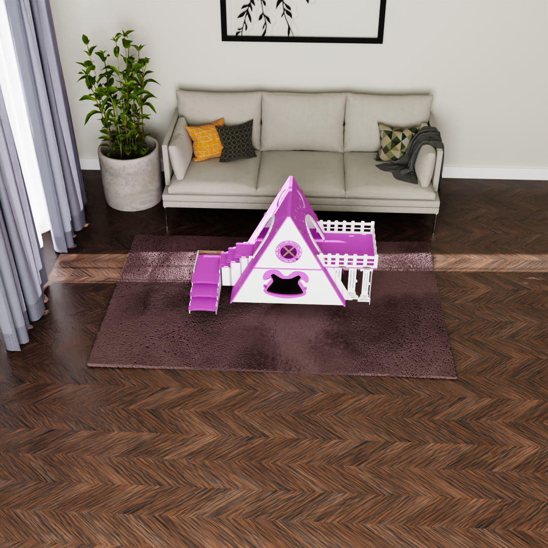 Bungalow Kaninchenhaus Katzenhaus mit Terrasse & Heuraufe – 2‑stöckiges Premium‑Hasenhaus aus 3 mm MDF, handgefertigt & zerlegbar – Indoor/geschützter Outdoor Stall für 1–2 Kaninchen – Bild 10