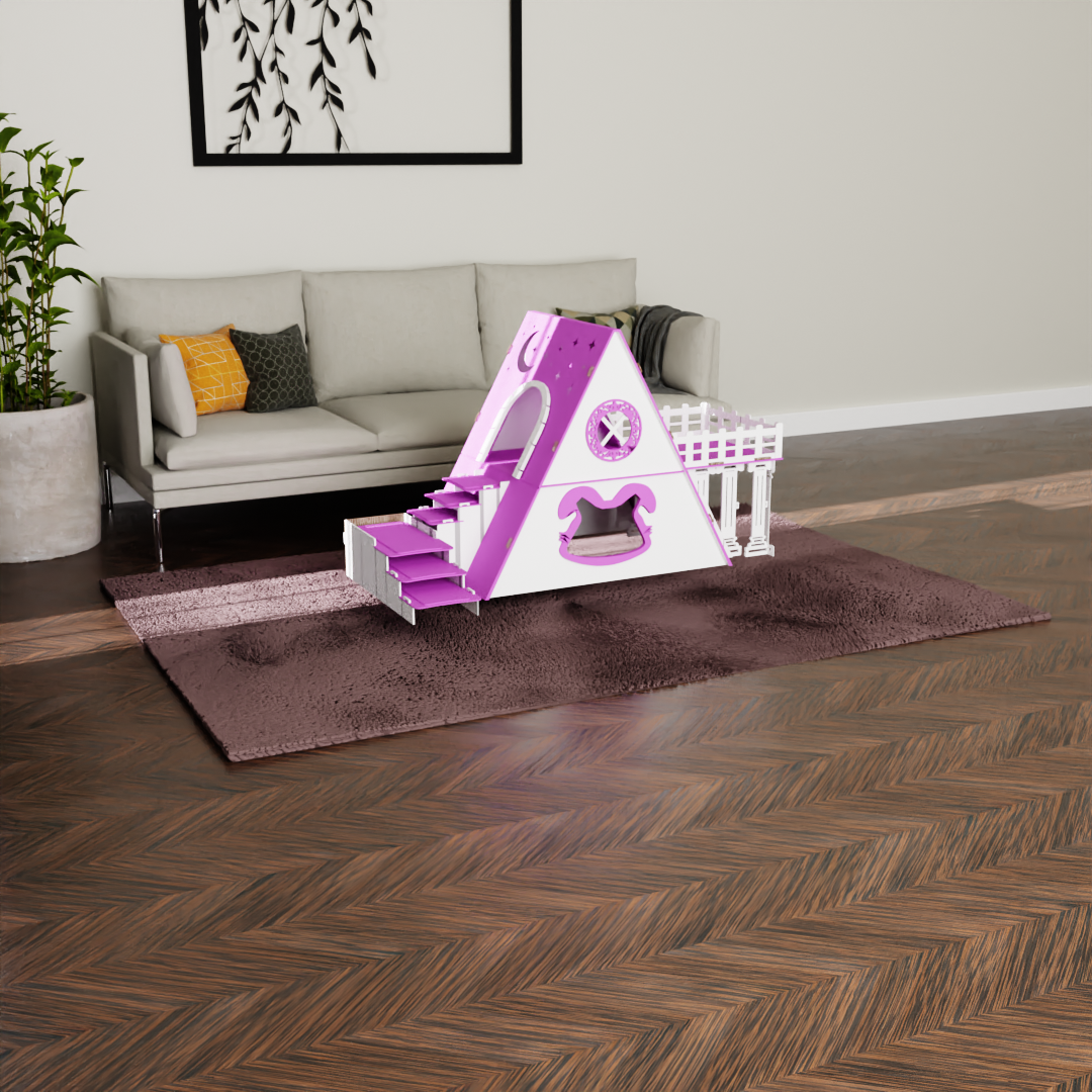 Bungalow Kaninchenhaus Katzenhaus mit Terrasse & Heuraufe – 2‑stöckiges Premium‑Hasenhaus aus 3 mm MDF, handgefertigt & zerlegbar – Indoor/geschützter Outdoor Stall für 1–2 Kaninchen – Bild 12