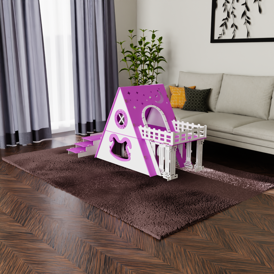 Bungalow Kaninchenhaus Katzenhaus mit Terrasse & Heuraufe – 2‑stöckiges Premium‑Hasenhaus aus 3 mm MDF, handgefertigt & zerlegbar – Indoor/geschützter Outdoor Stall für 1–2 Kaninchen – Bild 13