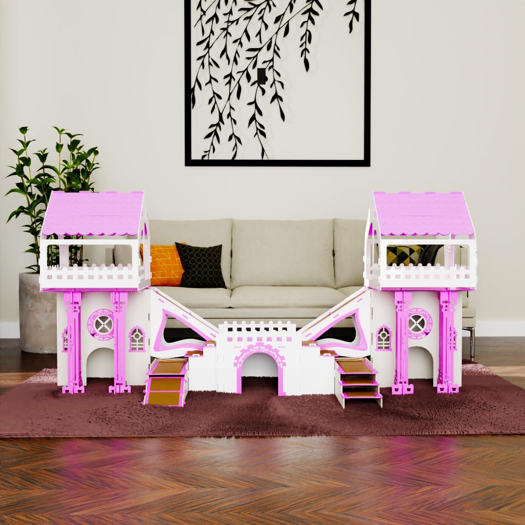 Kaninchenhaus aus Holz – 3 Etagen mit Terrasse & Brücke – Für bis zu 4 Kaninchen Indoor Kleintierhaus Mit Kissen ROOFED City – Bild 10