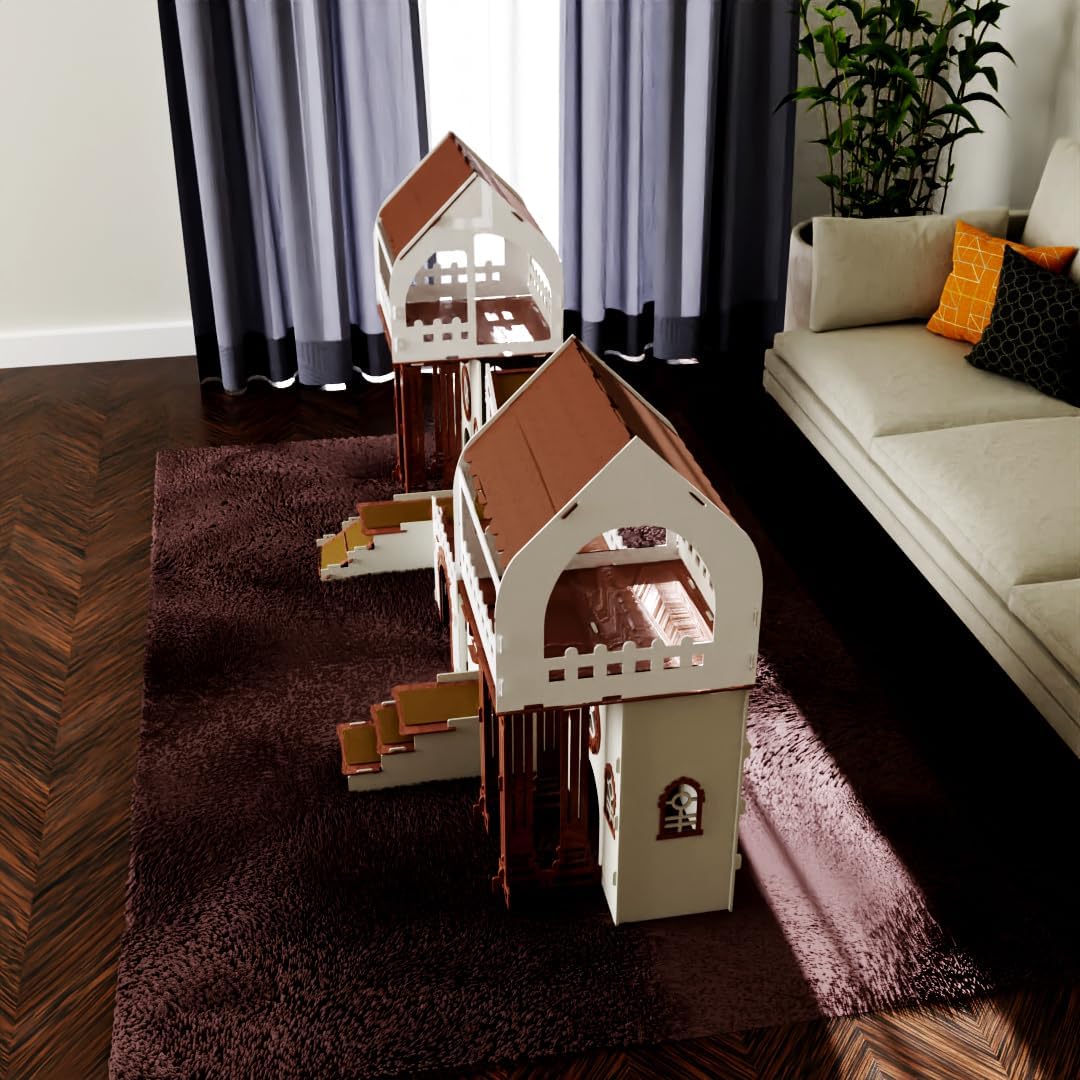 Kaninchenhaus aus Holz – 3 Etagen mit Terrasse & Brücke – Für bis zu 4 Kaninchen Indoor Kleintierhaus Mit Kissen ROOFED City – Bild 2