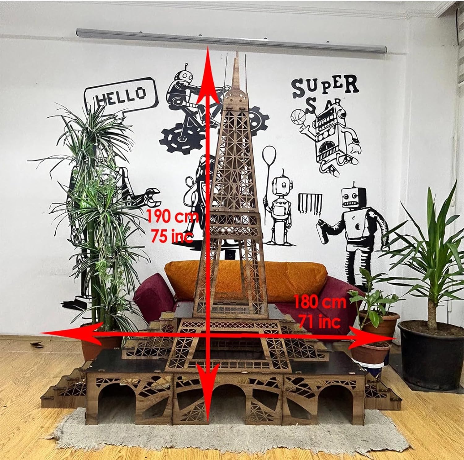 Eiffelturm Kaninchenhaus – 3‑stöckiges Hasenhaus aus MDF mit Rampen & Türen – XXL Kaninchenburg, zerlegbar, inspiriert vom Pariser Wahrzeichen – 190 cm hoch für 2–4 Kaninchen – Bild 2