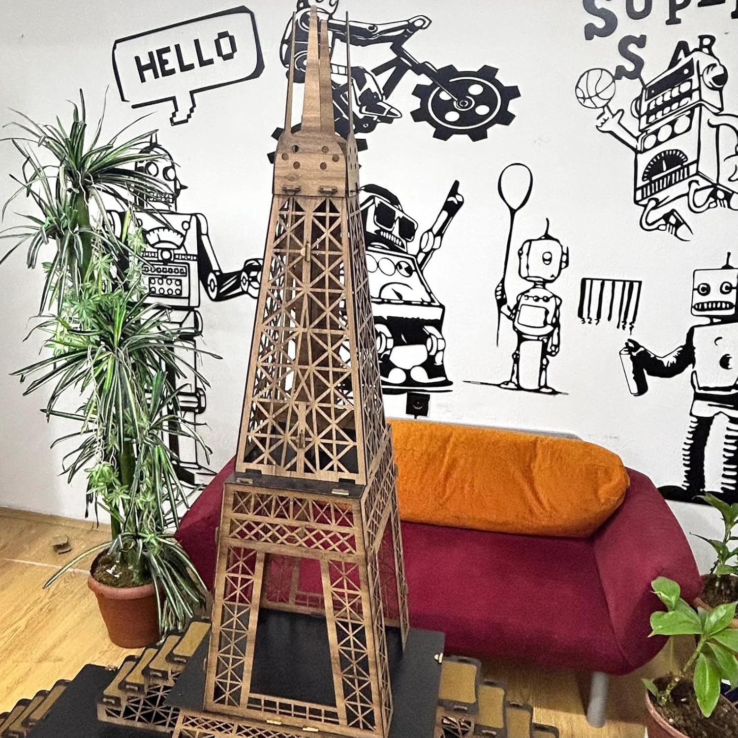 Eiffelturm Kaninchenhaus – 3‑stöckiges Hasenhaus aus MDF mit Rampen & Türen – XXL Kaninchenburg, zerlegbar, inspiriert vom Pariser Wahrzeichen – 190 cm hoch für 2–4 Kaninchen – Bild 7