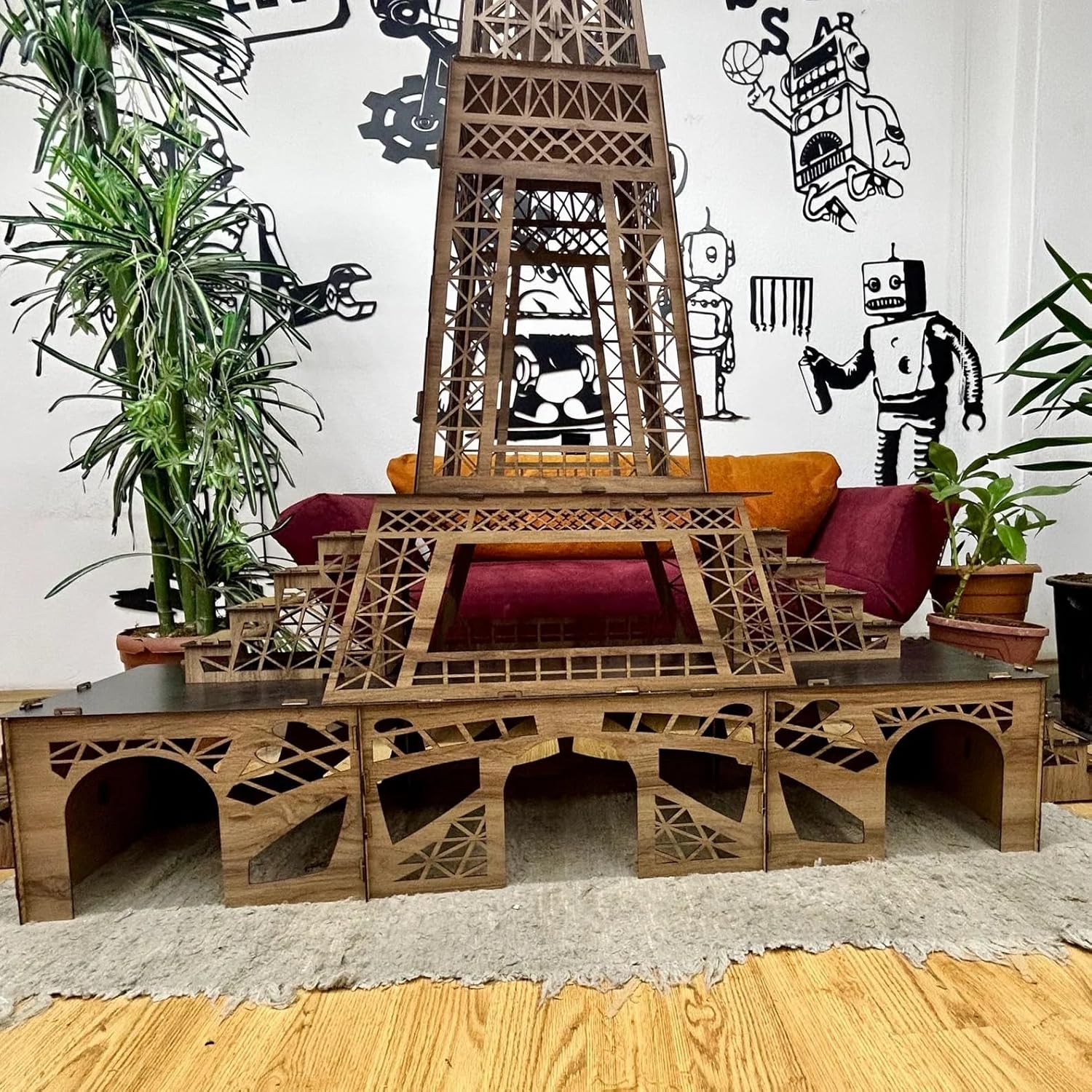 Eiffelturm Kaninchenhaus – 3‑stöckiges Hasenhaus aus MDF mit Rampen & Türen – XXL Kaninchenburg, zerlegbar, inspiriert vom Pariser Wahrzeichen – 190 cm hoch für 2–4 Kaninchen – Bild 5