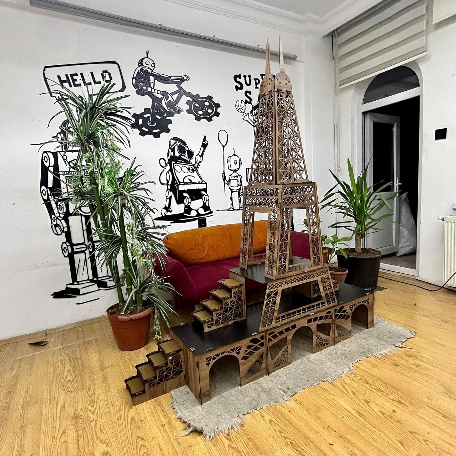 Eiffelturm Kaninchenhaus – 3‑stöckiges Hasenhaus aus MDF mit Rampen & Türen – XXL Kaninchenburg, zerlegbar, inspiriert vom Pariser Wahrzeichen – 190 cm hoch für 2–4 Kaninchen – Bild 4