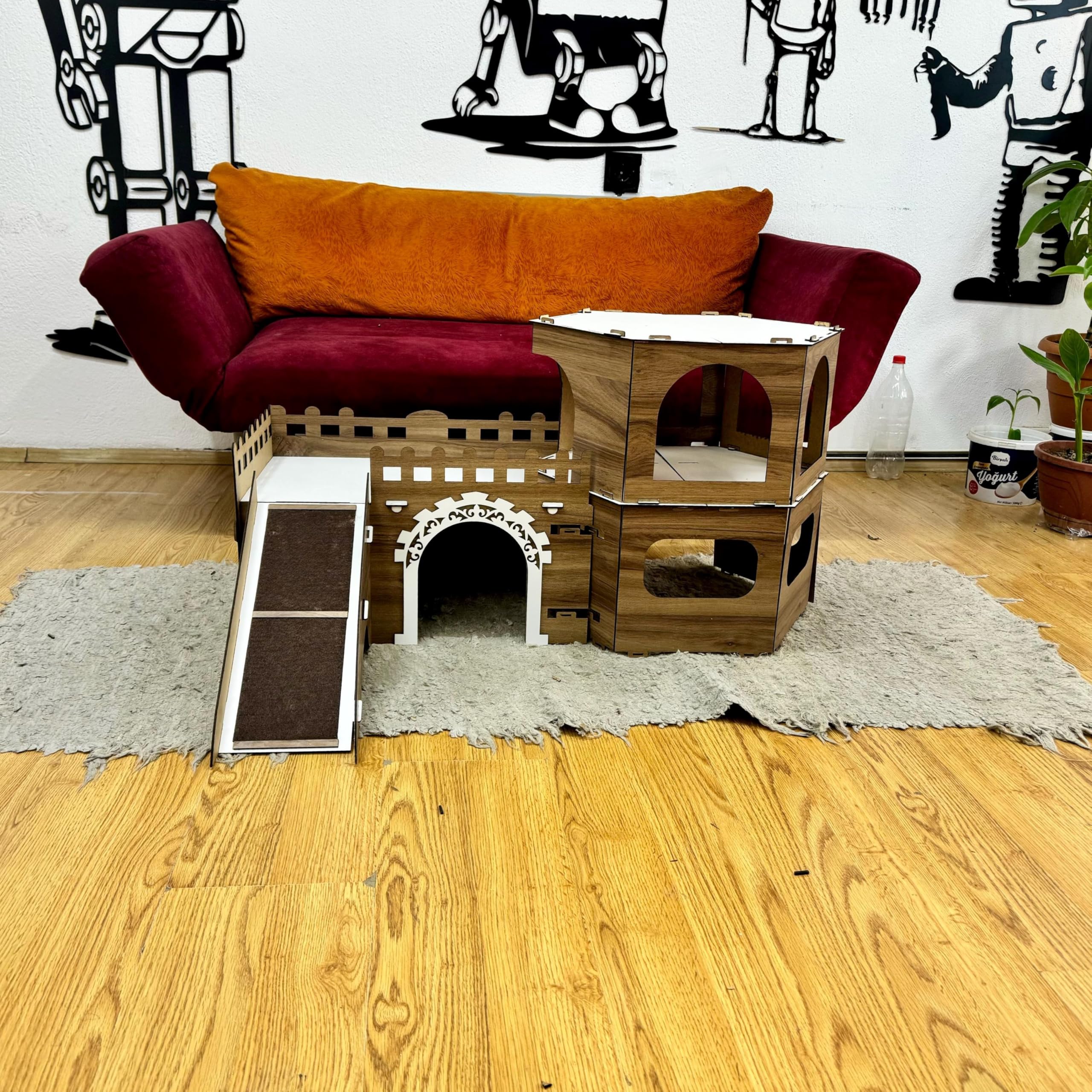 Katzenhaus Castel – 2 Etagen – Abnehmbar & Tragbar – Hexagonales Design – Indoor Katzenmöbel aus MDF – Mit Rampen – Für Spiel & Schlaf geeignet – Bild 3