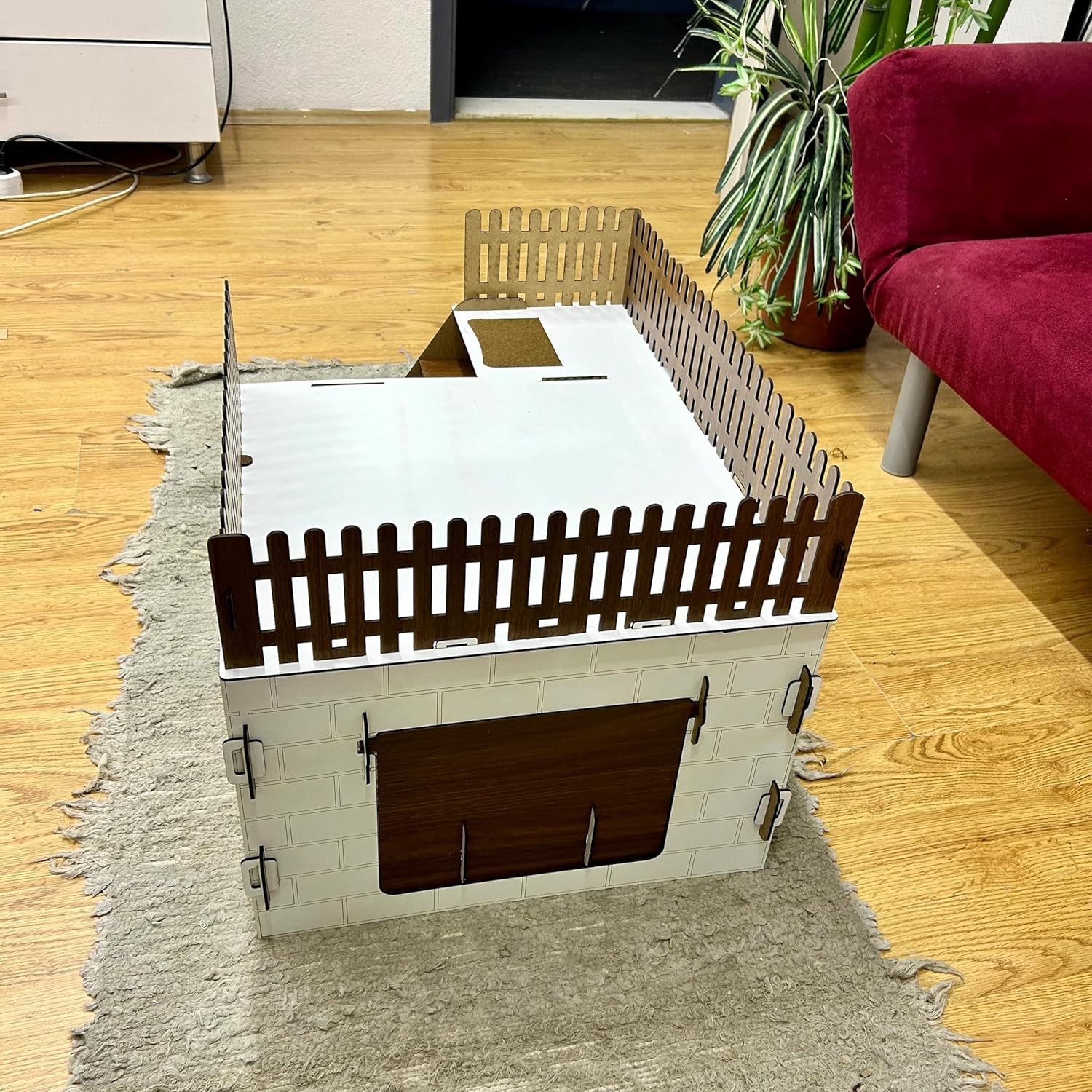 TERAS Kaninchenhaus aus Holz – Hasenhaus mit großer Terrasse & schwingender Tür – Kaninchenmöbel für 1–2 Kaninchen oder Chinchillas – Natürliches & sicheres Design (Eiche-Schwarz, N) – Bild 8