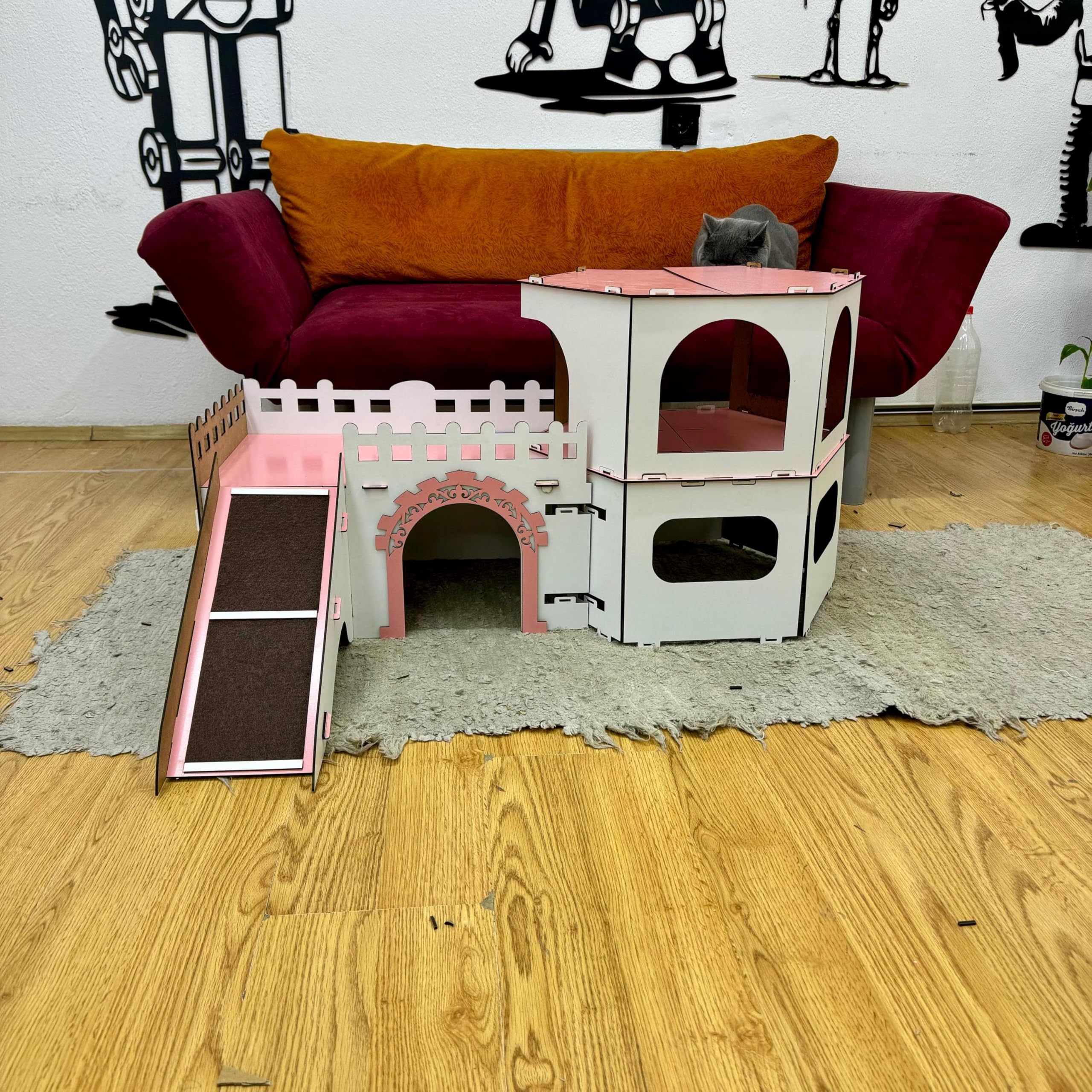 Katzenhaus Castel – 2 Etagen – Abnehmbar & Tragbar – Hexagonales Design – Indoor Katzenmöbel aus MDF – Mit Rampen – Für Spiel & Schlaf geeignet – Bild 5