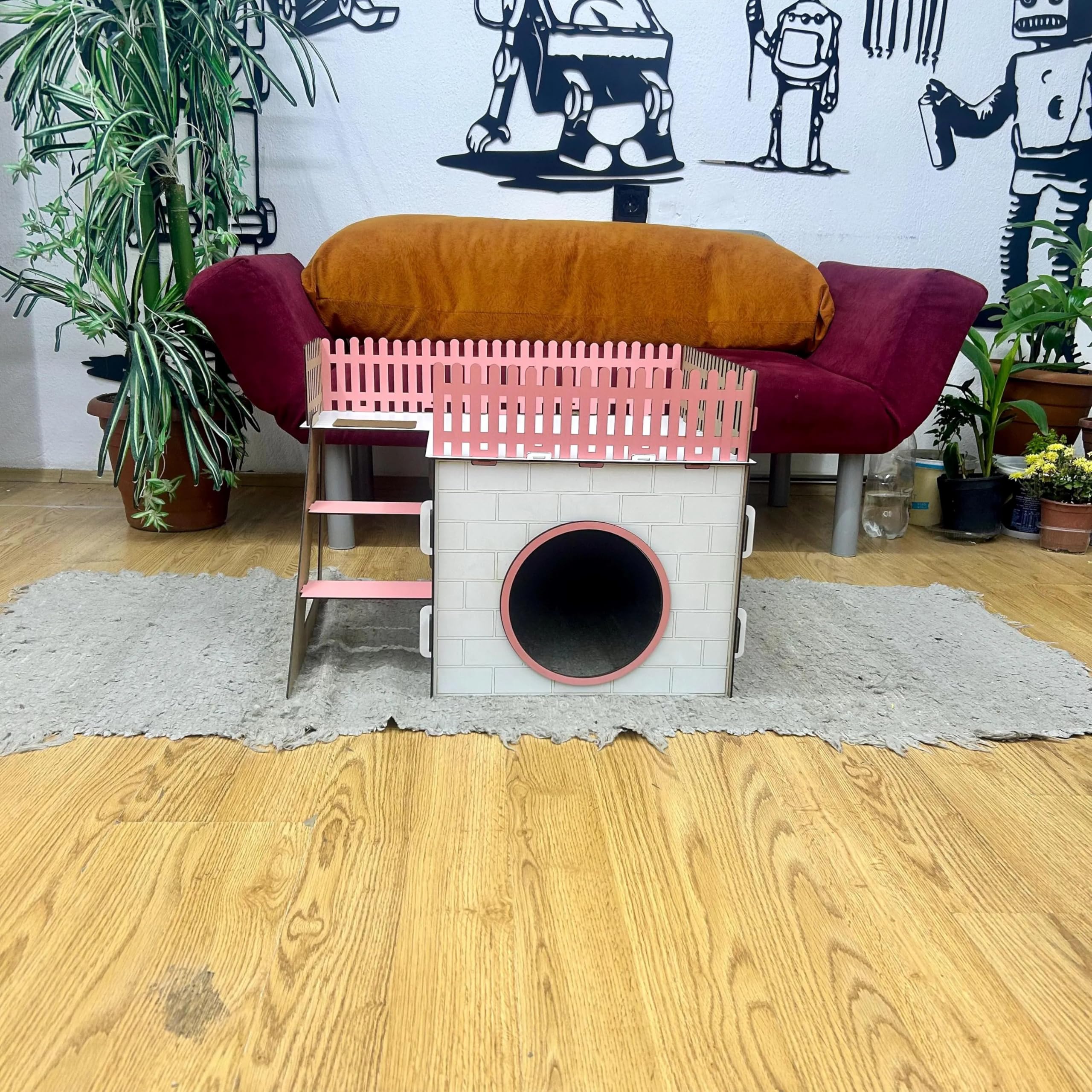 TERAS Kaninchenhaus aus Holz – Hasenhaus mit großer Terrasse & schwingender Tür – Kaninchenmöbel für 1–2 Kaninchen oder Chinchillas – Natürliches & sicheres Design (Eiche-Schwarz, N) – Bild 9